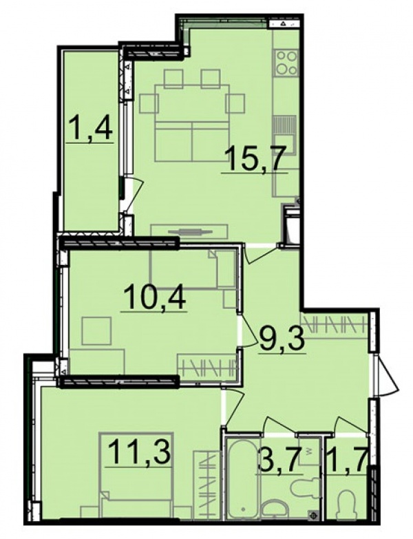 Планировки двухкомнатных квартир 53.5 м^2